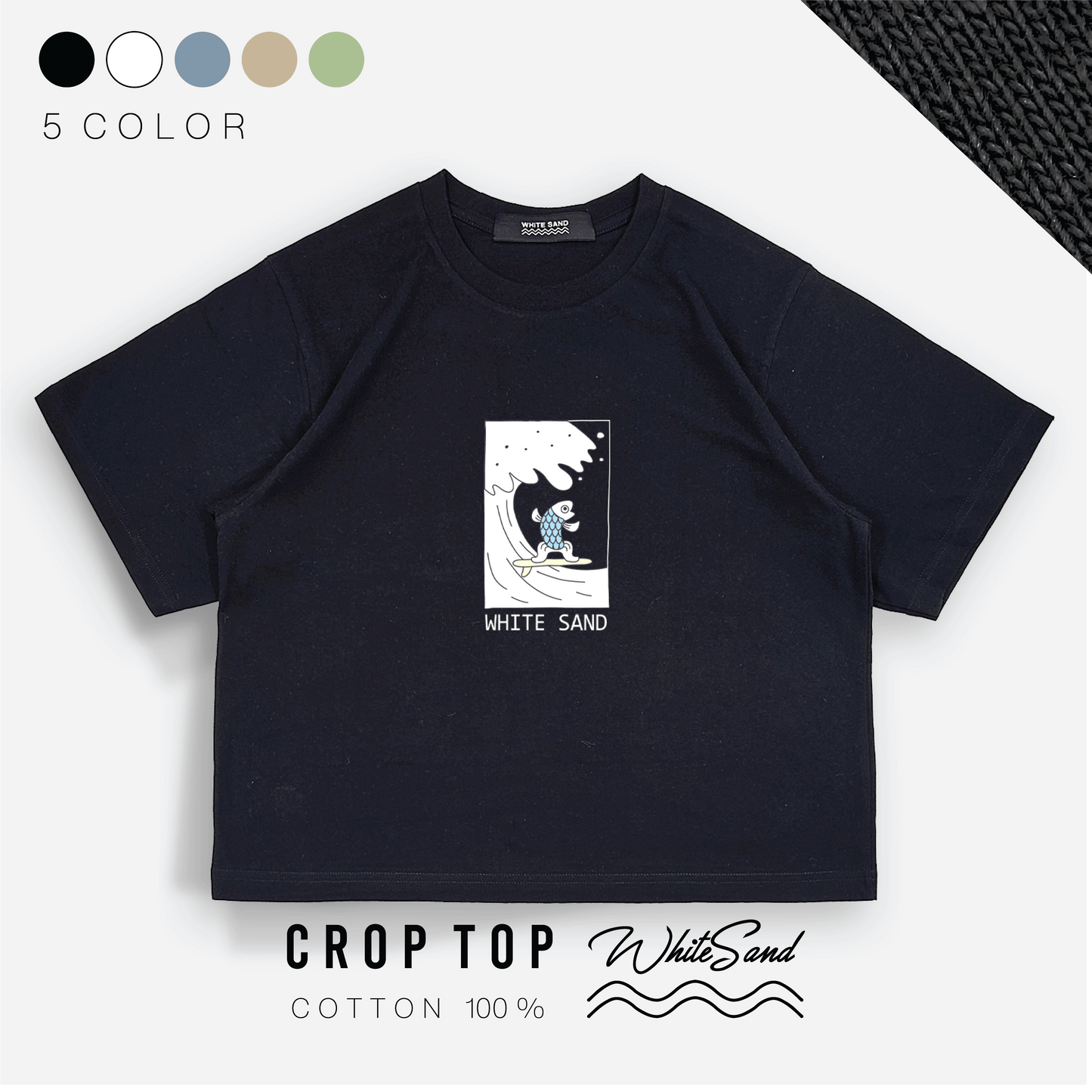 Crop Top Cotton Tee – Fish Surf🏄‍♂️