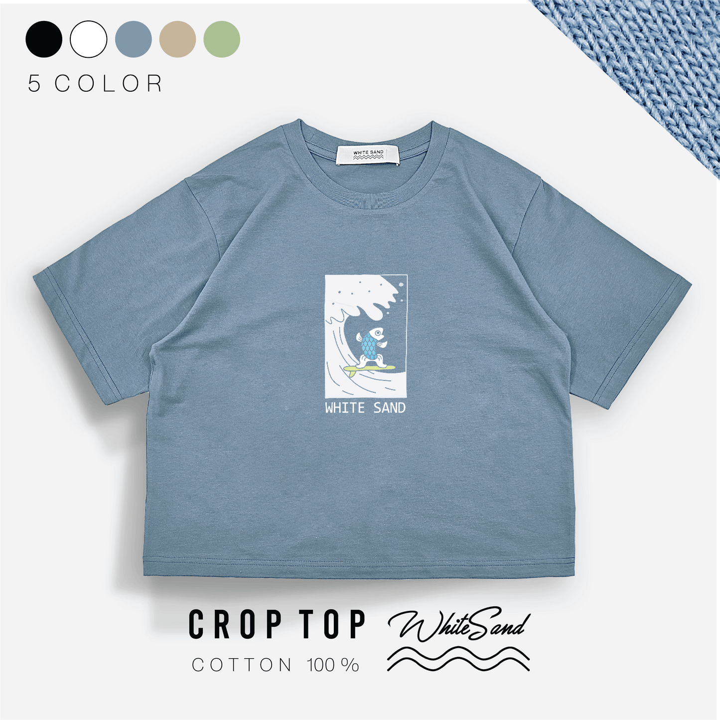 Crop Top Cotton Tee – Fish Surf🏄‍♂️