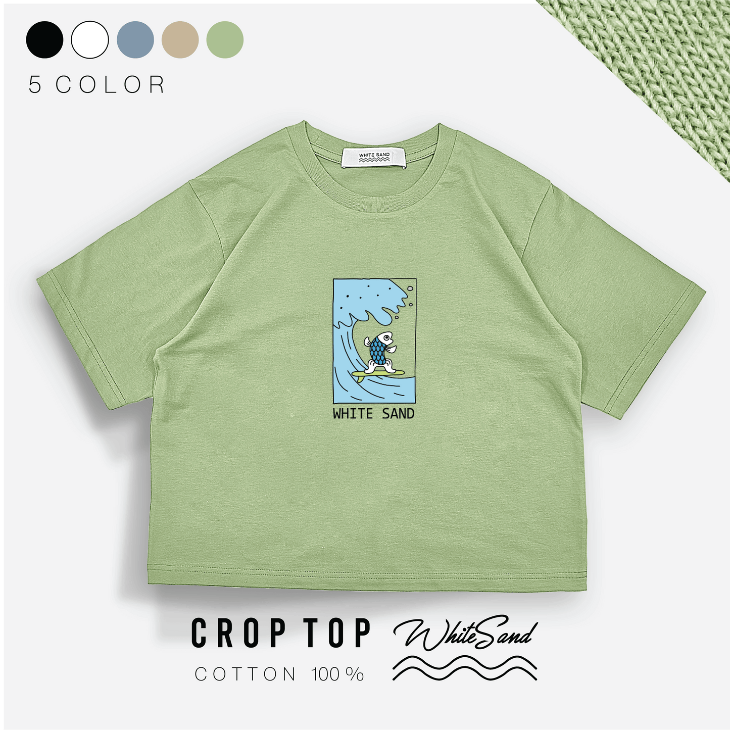 Crop Top Cotton Tee – Fish Surf🏄‍♂️