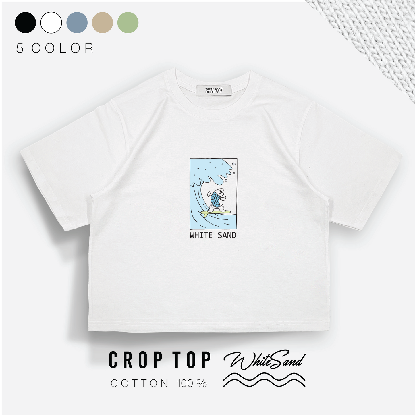 Crop Top Cotton Tee – Fish Surf🏄‍♂️