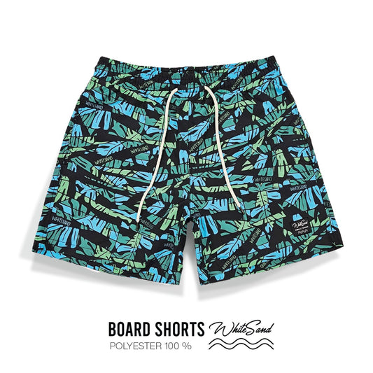 Men Boardshorts – Polyester, Quick Dry | Leaf Camo Black x Green