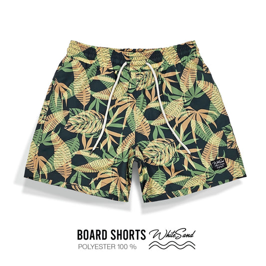 Men Boardshorts – Polyester, Quick Dry | Leaf Three | Green