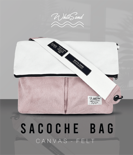 Sacoche Canvas Bag – White x Pastel Pink