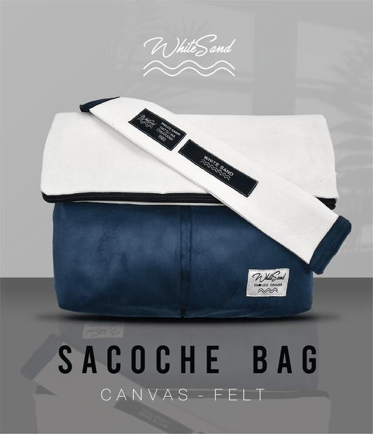 Sacoche Canvas Bag – White x Navy Blue