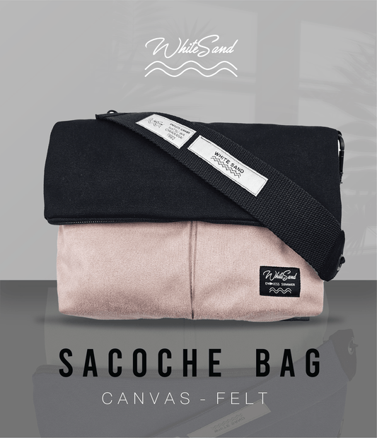 Sacoche Canvas Bag – Black x Pastel Pink