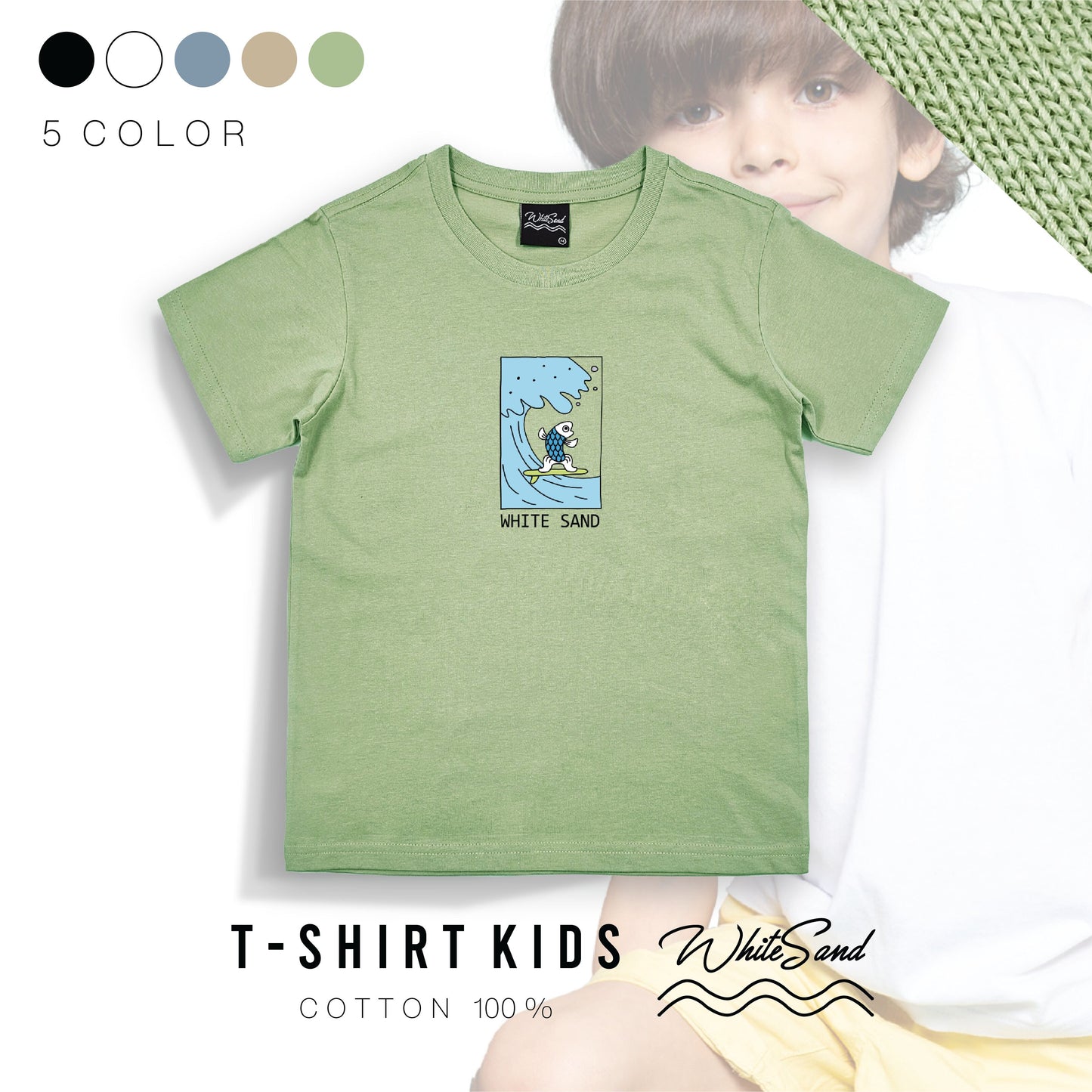 Kids Cotton Tee – Fish Surf 🐟