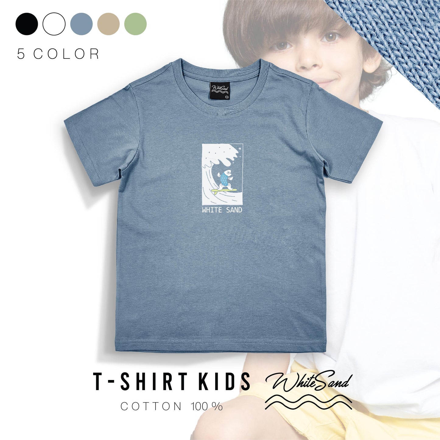 Kids Cotton Tee – Fish Surf 🐟