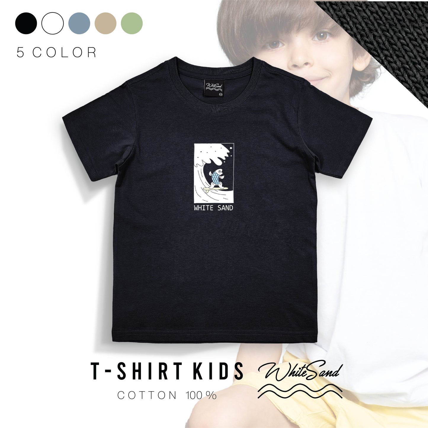 Kids Cotton Tee – Fish Surf 🐟