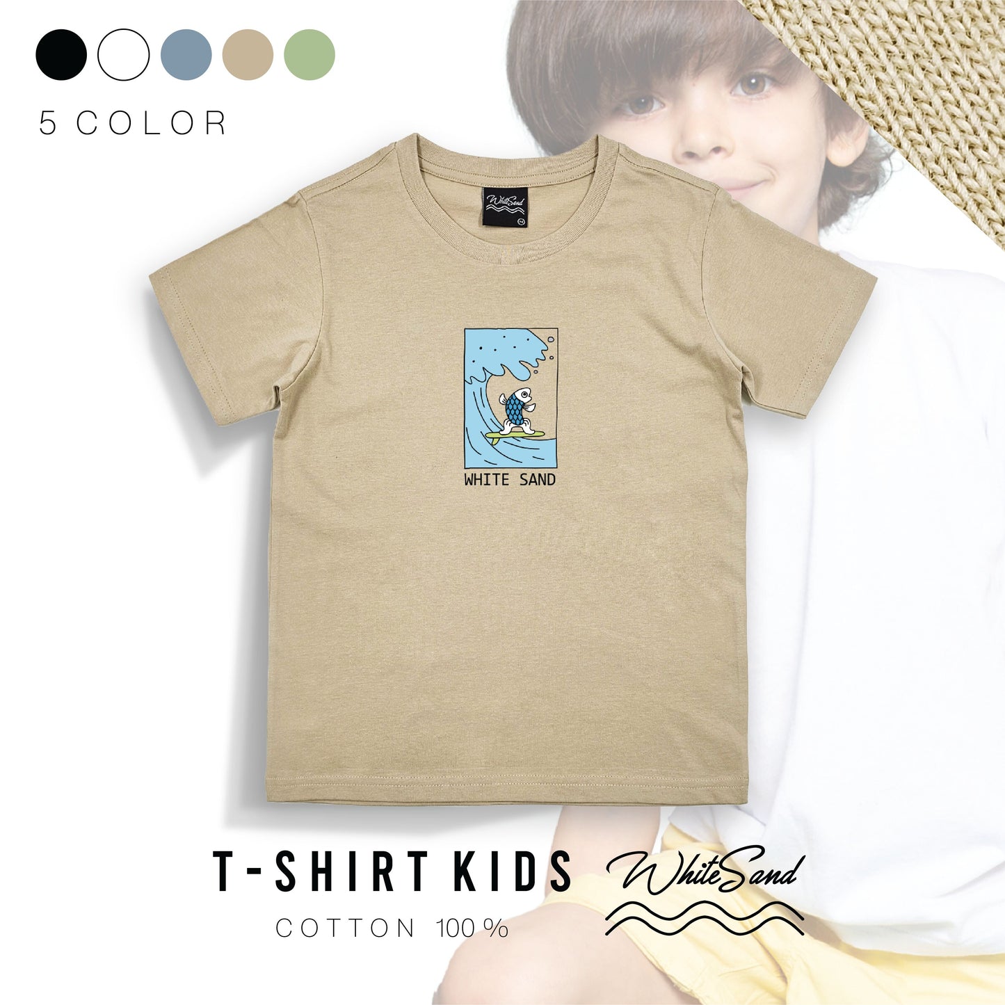 Kids Cotton Tee – Fish Surf 🐟